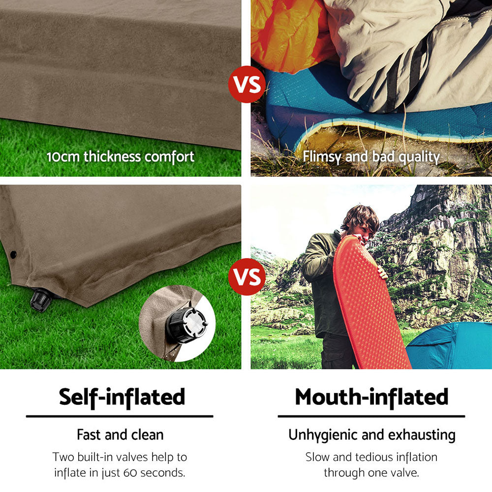 Weisshorn Double Self Inflating Mattress 10CM Camping Sleeping Mat Air Coffee