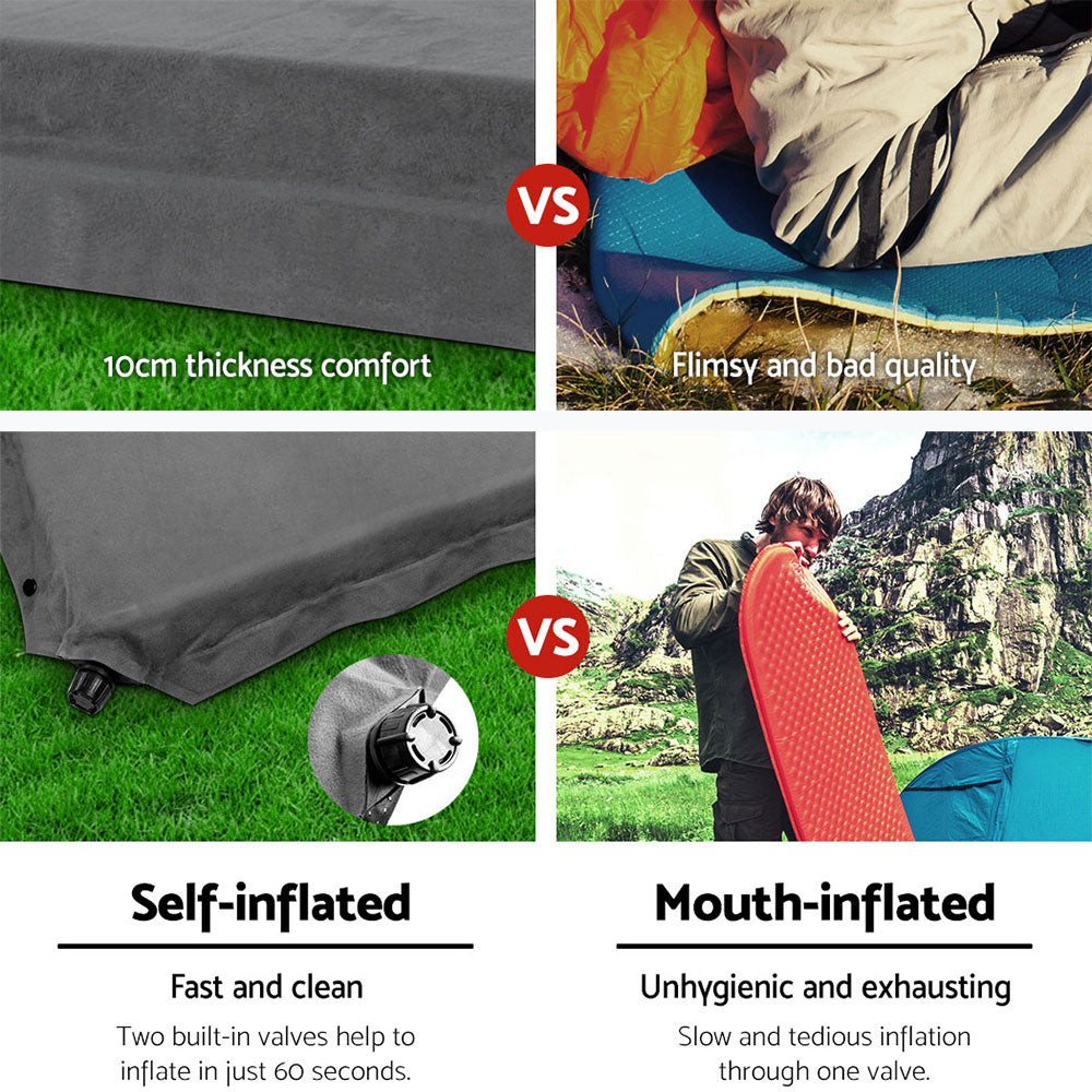Self Inflating Mattress 10CM Camping Sleeping Mat Air Double Grey