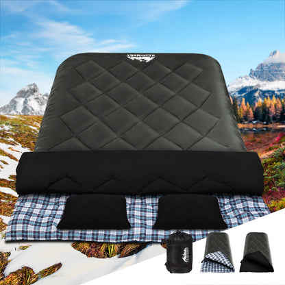 Sleeping Bag Double Pillow Thermal Camping Hiking Tent Grey